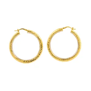 14k Two-Tone Gold x 4mm Chevron Textured Hoop