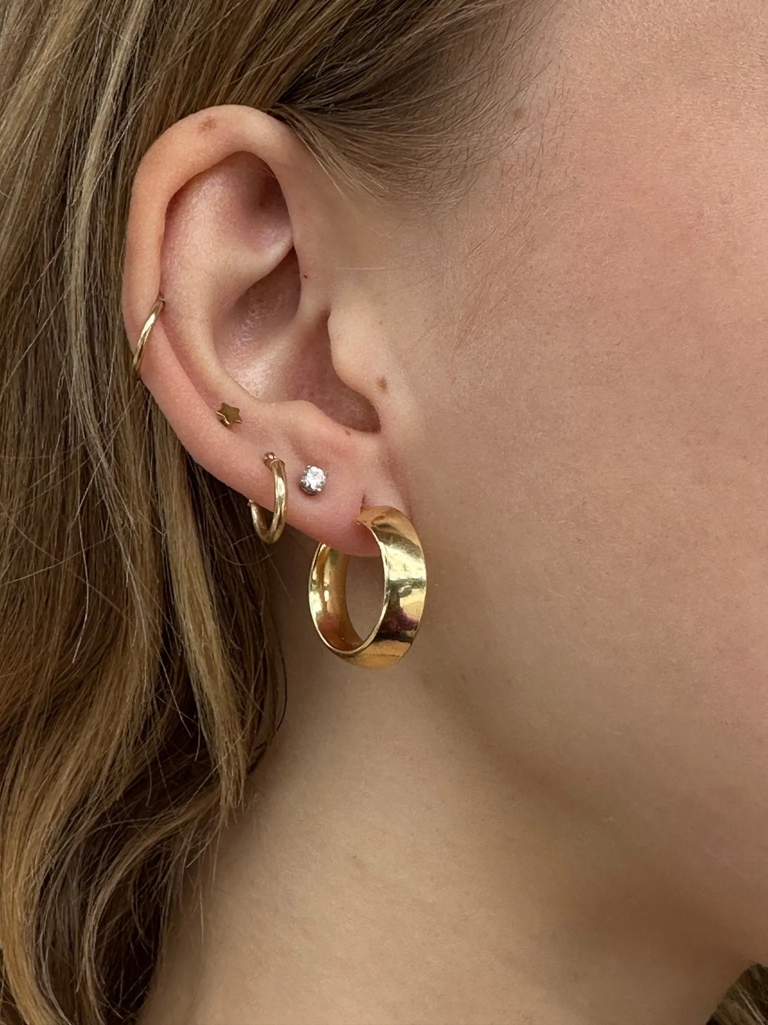 18K Gold Half Round Hoops