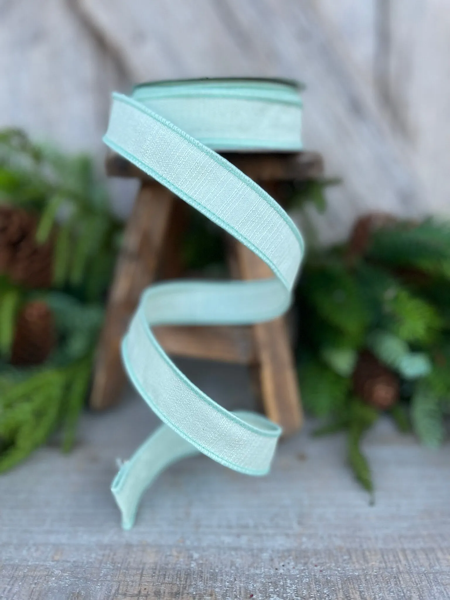 1" Sage Green Ribbon, Farrisilk Shabby Silk