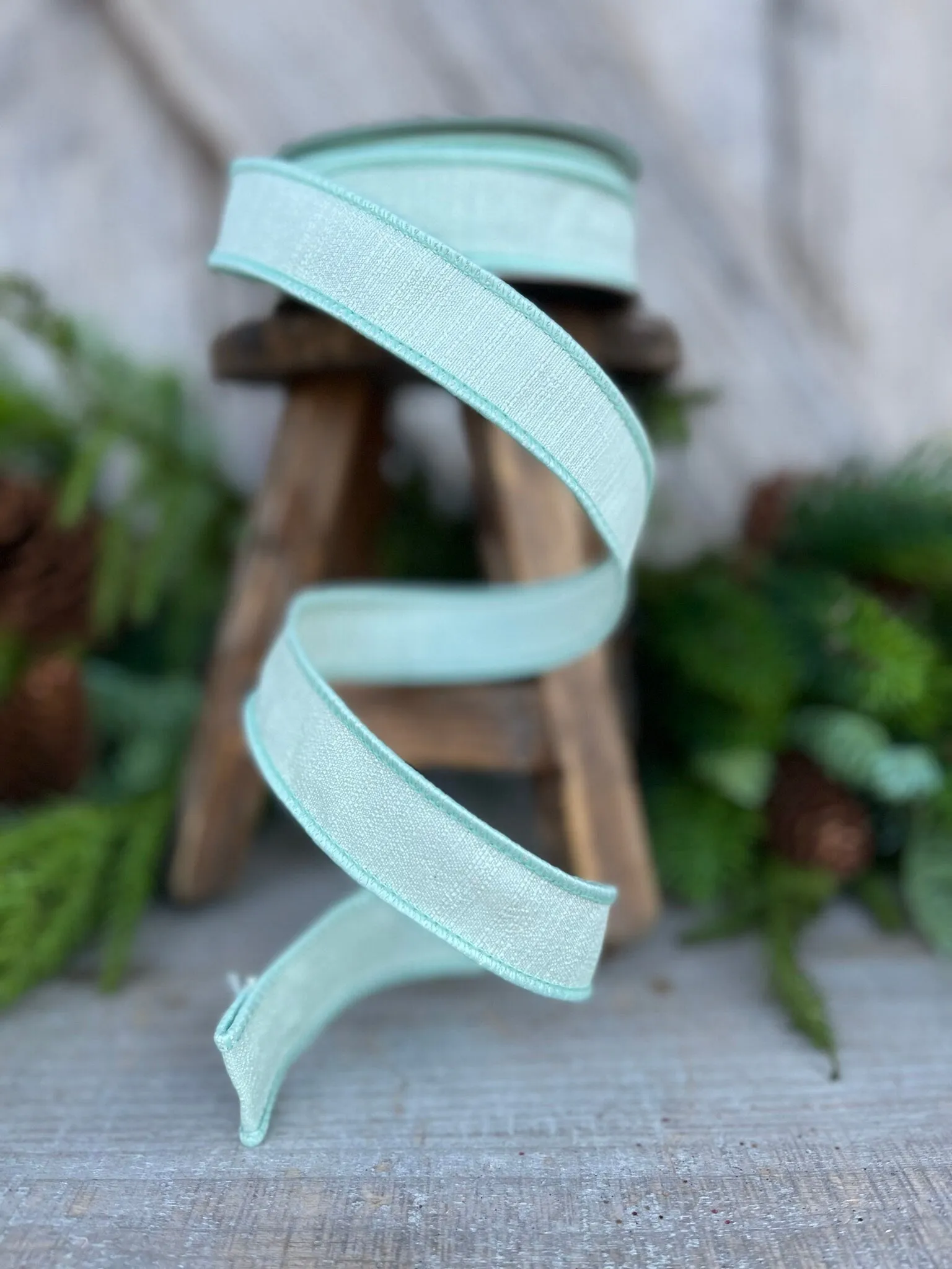 1" Sage Green Ribbon, Farrisilk Shabby Silk