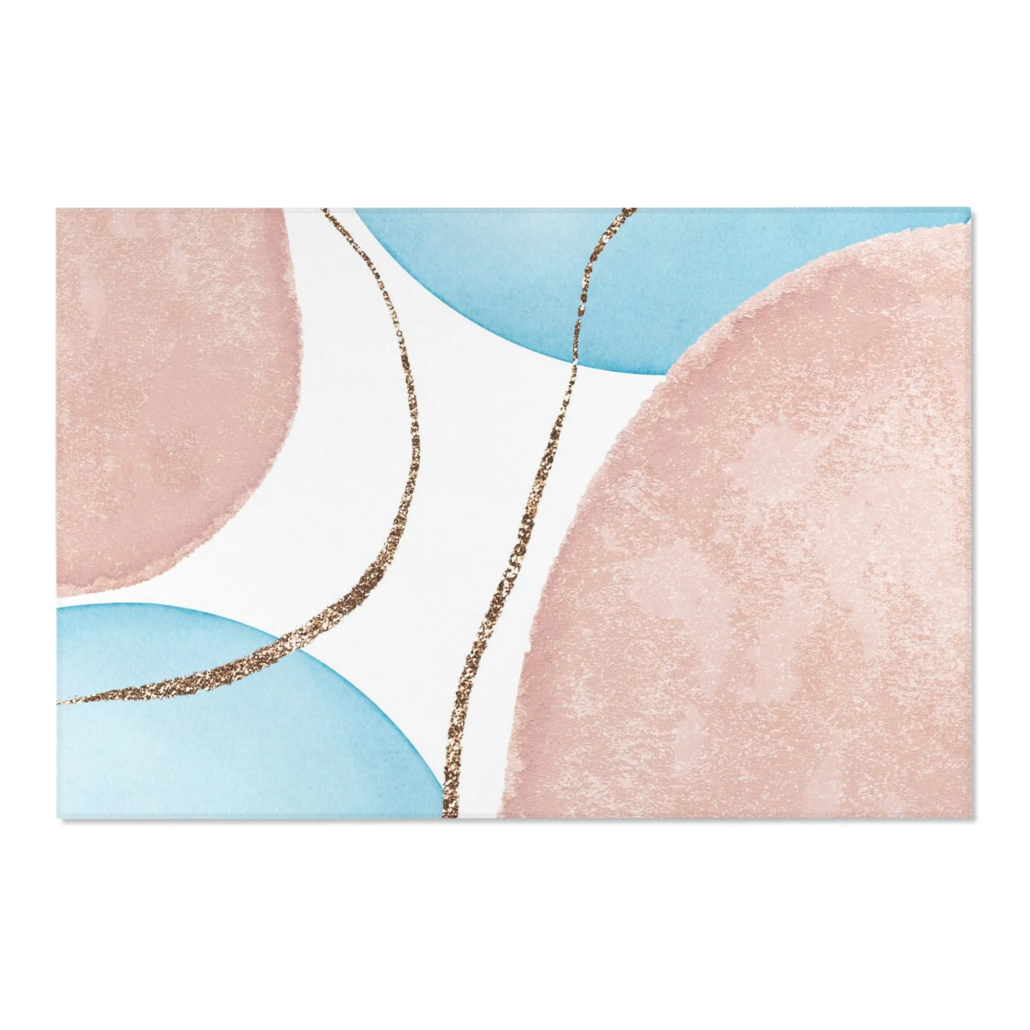 Abstract Boho Rectangle Area Rug | Modern Blush Pink, Sky Blue