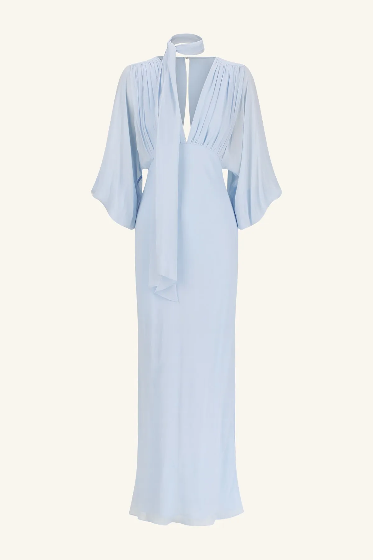 AMINA PLUNGE BALLOON SLEEVE MAXI DRESS - SKY