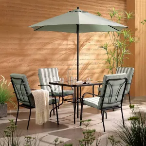 Champneys 4-Seater Steel and Fabric Outdoor Patio Dining Set with Parasol, Sage Green