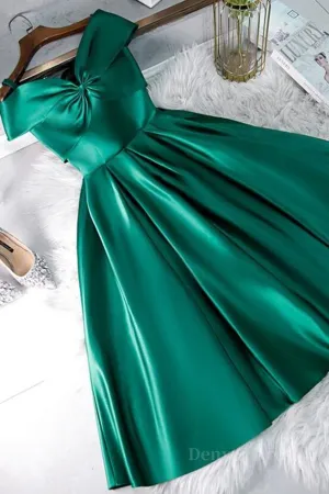 Cute Off Shoulder Green Satin Short Prom Dresses Off the Shoulder Green Homecoming Dresses Green Formal Evening Dresses