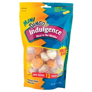 Dingo Indulgence Mini Peanut Butter Rawhide Chews, 12-count