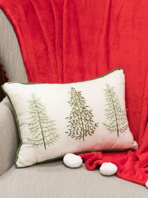 Embroidered Three Trees Pillow - Ivory