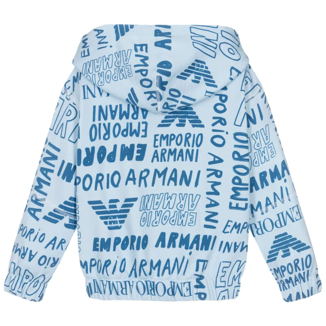 Emporio Armani Kids All-Over Logo Lettering Sky Blue Hoodie