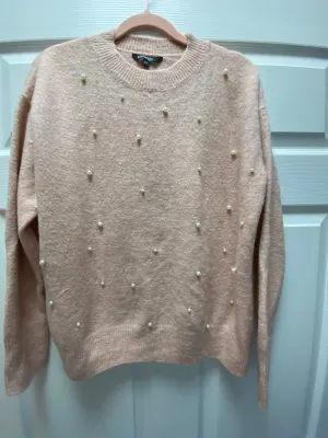 George Pink Sweater w Pearls Sz S