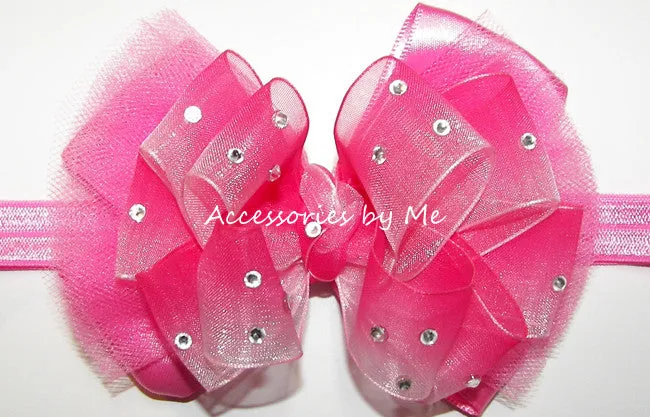 Glitzy Hot Pink Tutu Bow Headband