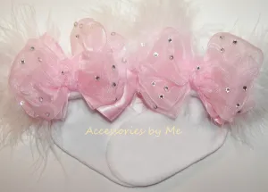 Glitzy Light Pink Organza Marabou Bow Socks