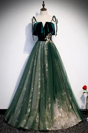 Green Velvet Long Prom Dresses A-Line Evening Dresses