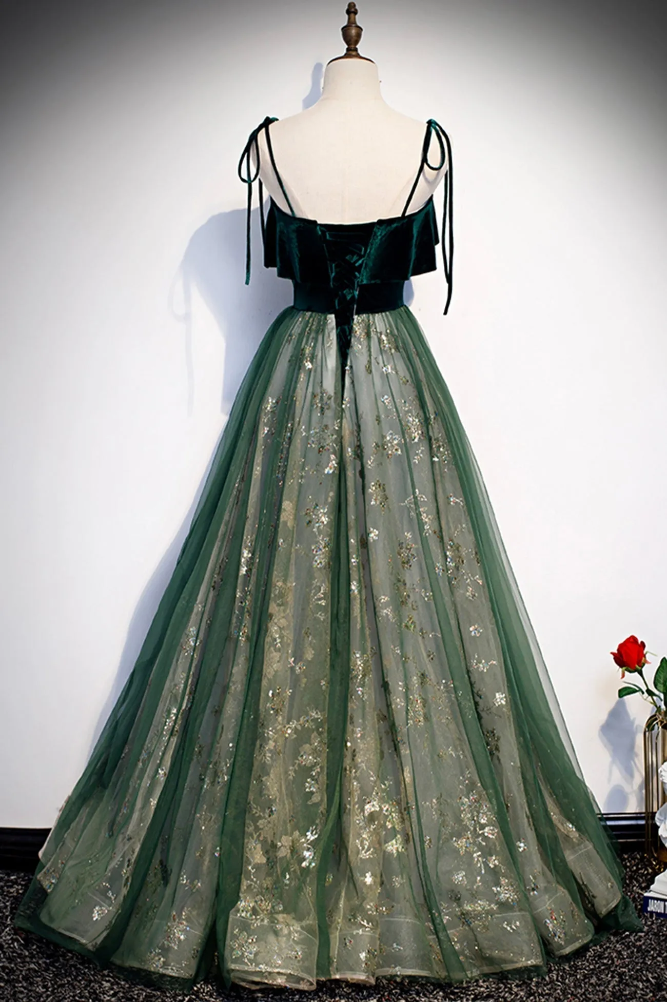 Green Velvet Long Prom Dresses A-Line Evening Dresses