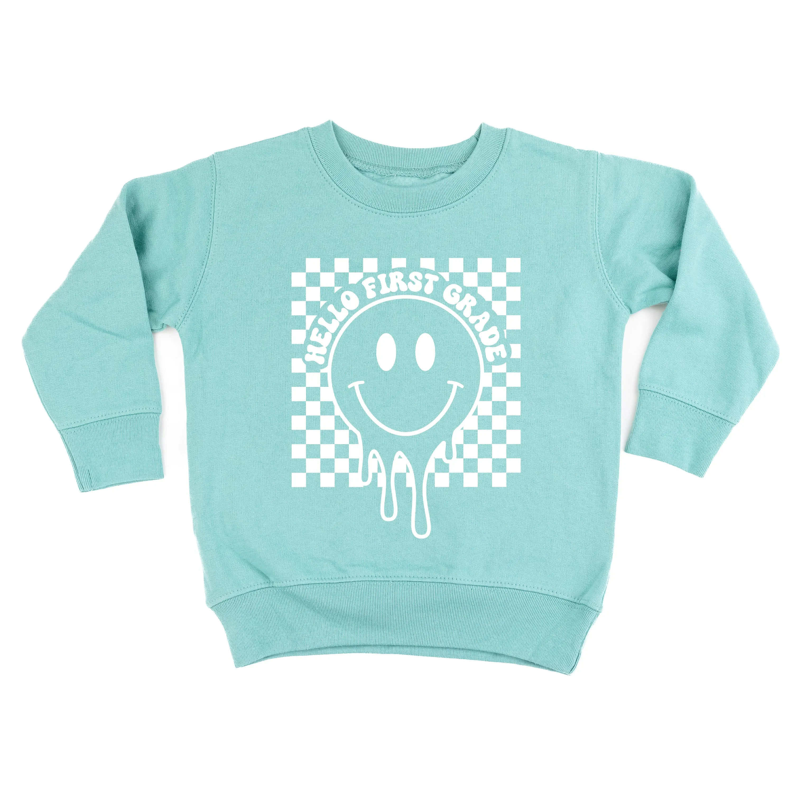 Hello First Grade - Checker Smiley - Child Sweater