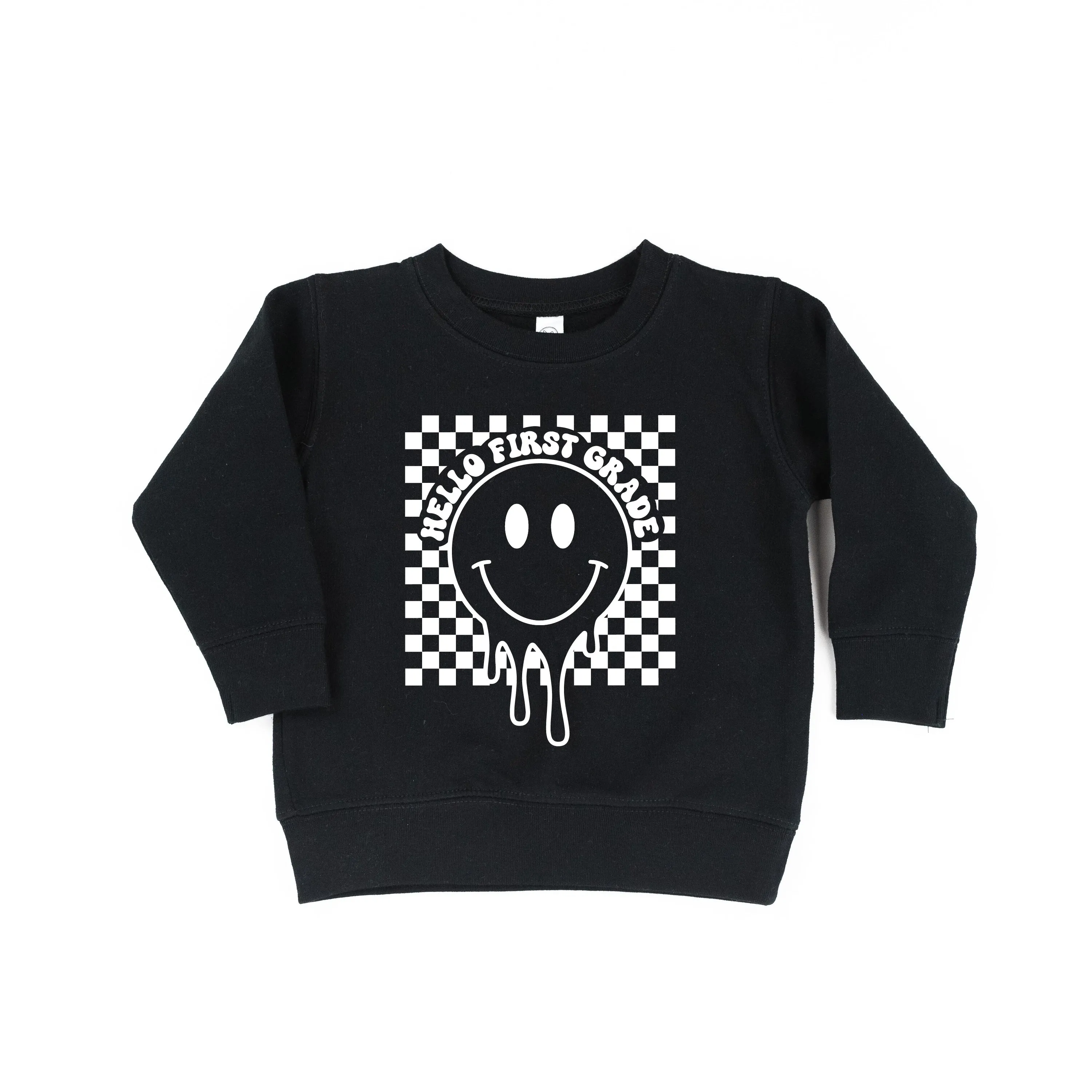 Hello First Grade - Checker Smiley - Child Sweater