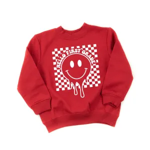 Hello First Grade - Checker Smiley - Child Sweater