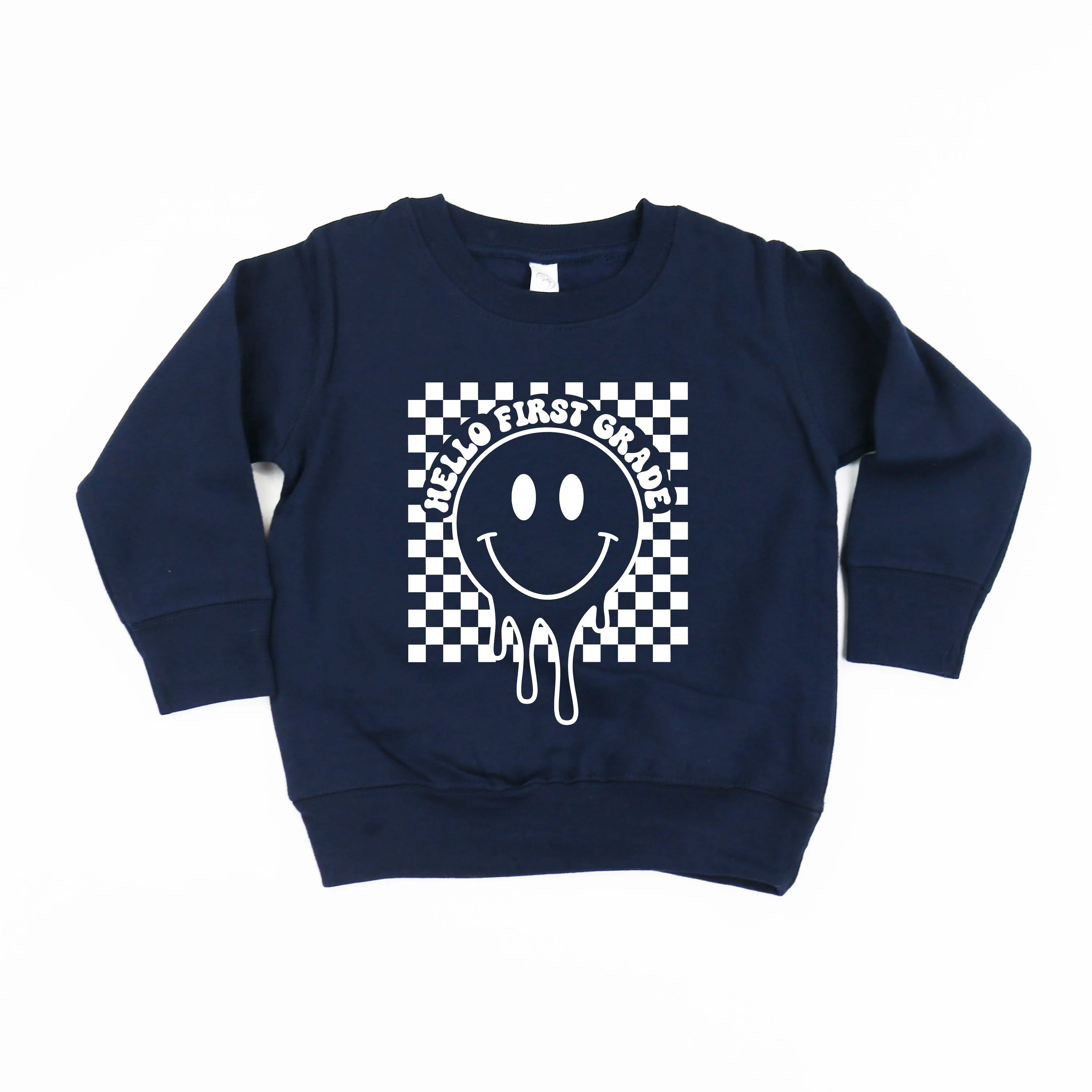 Hello First Grade - Checker Smiley - Child Sweater