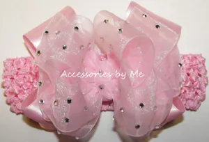 High Glitz Light Pink Organza Satin Bow Headband