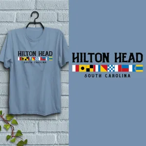 Hilton Head South Carolina Nautical Flags T-Shirt, Adult Unisex 100% Cotton, S-2X