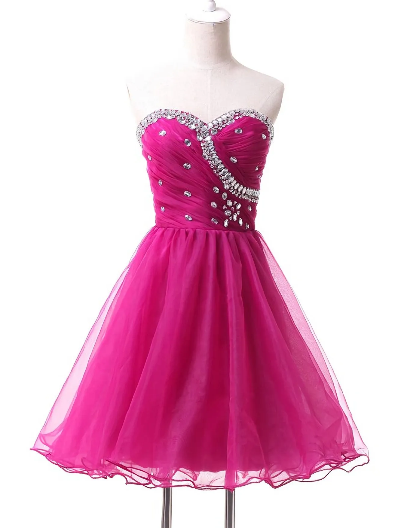 Hot Pink Cute Tulle Short Homecoming Dresses