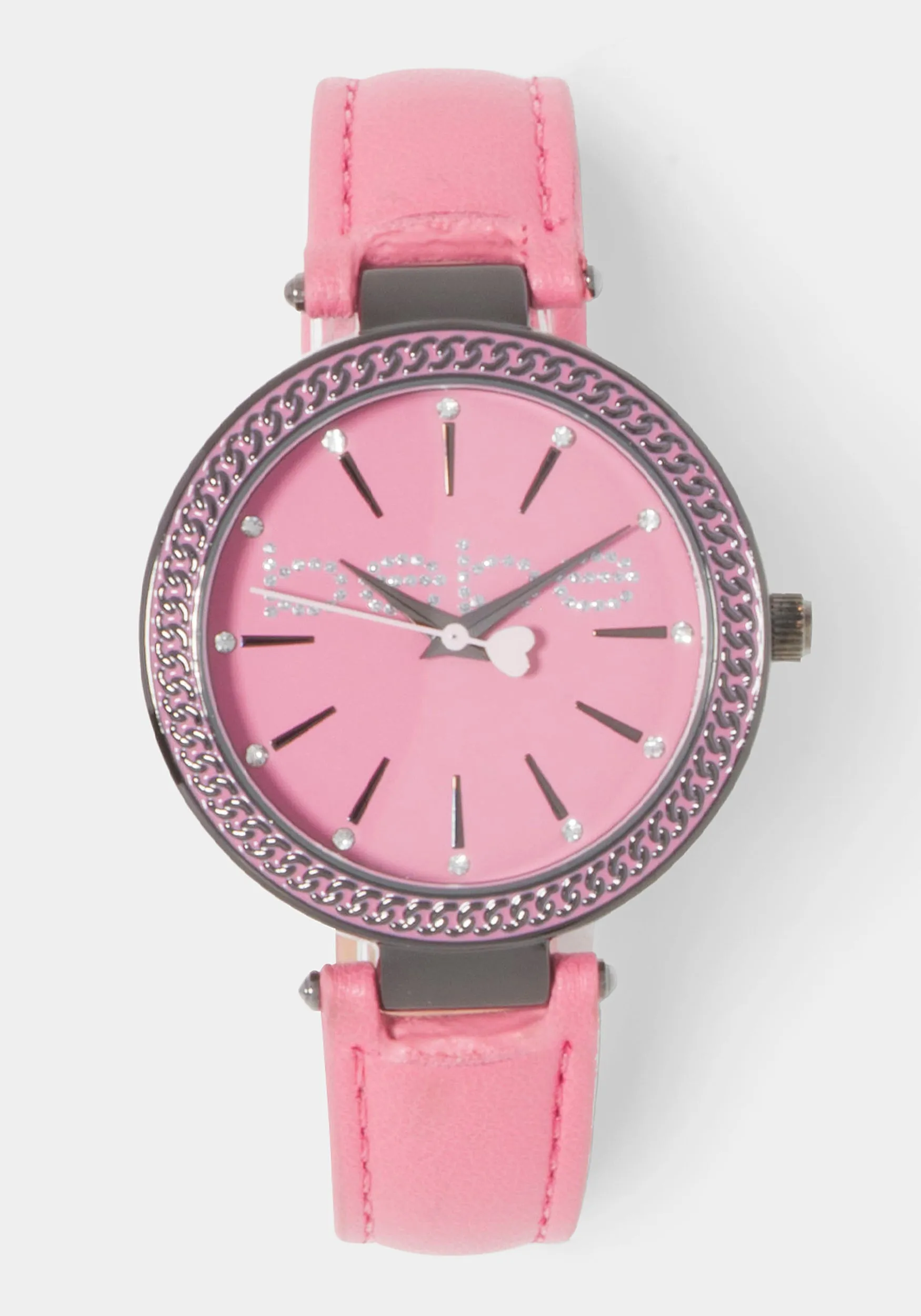 Hot Pink Strap Watch with Crystal Bezel