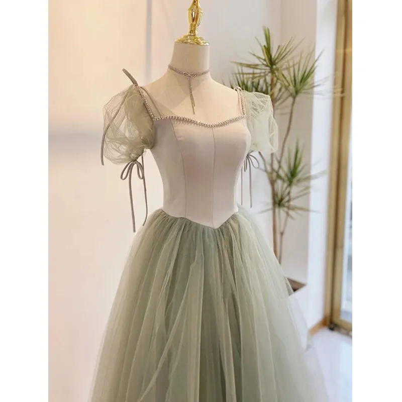 Light Green Tulle Long Evening Dress Green Formal Dress Party Dress