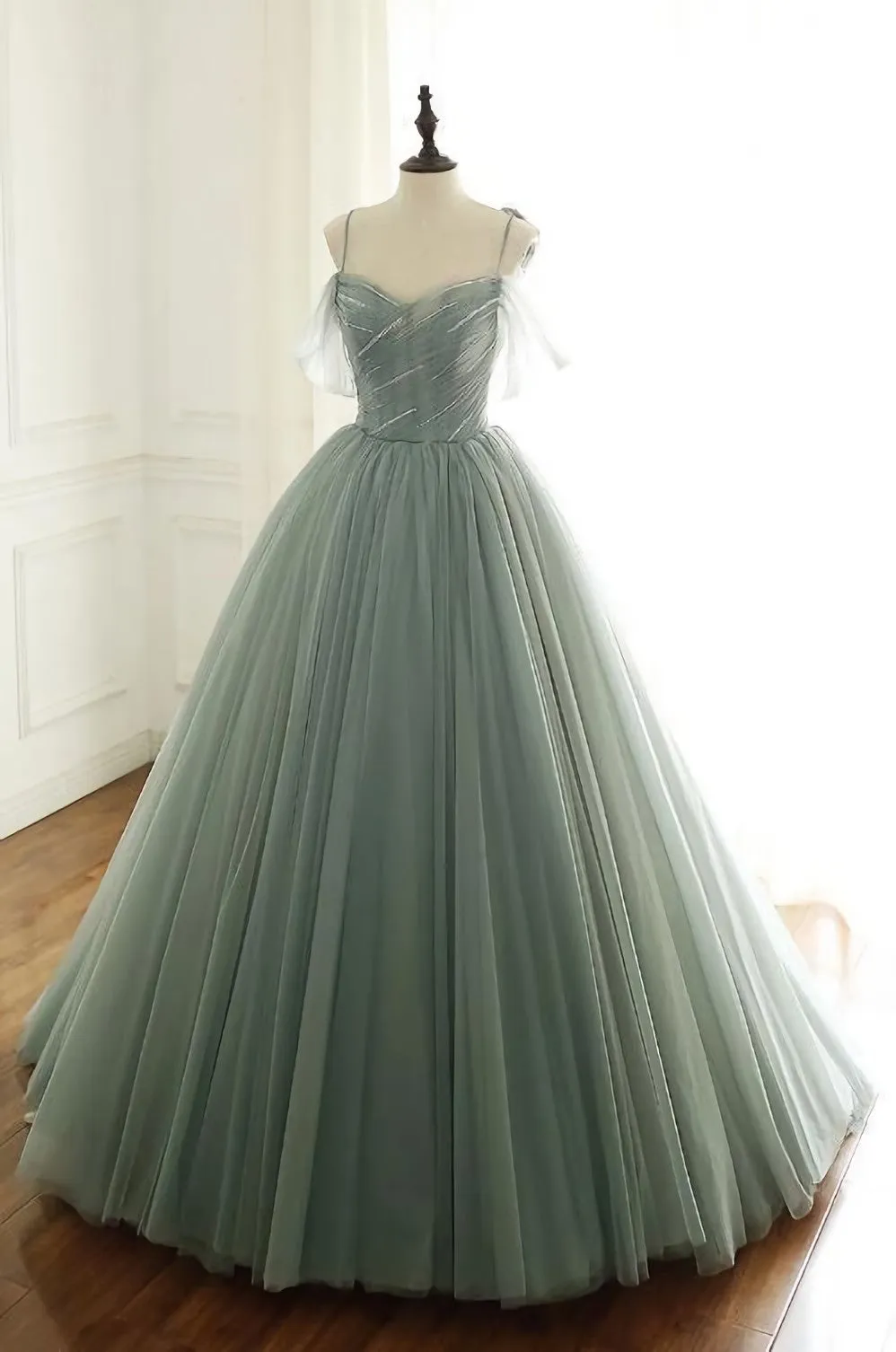 Light Green Tulle Long Prom Dress Green Evening Dress