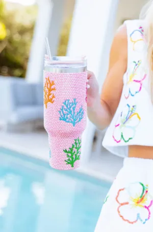 Light Pink Coral Rhinestone Tumbler