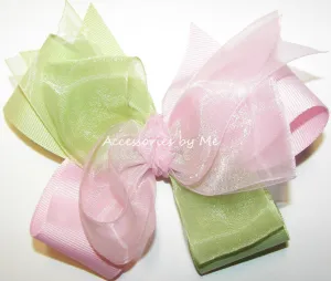 Light Pink Green Hair Bow