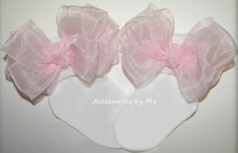 Light Pink Organza Bow Socks