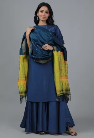 Midnight Blue & Lemon Yellow Ikat Dupatta