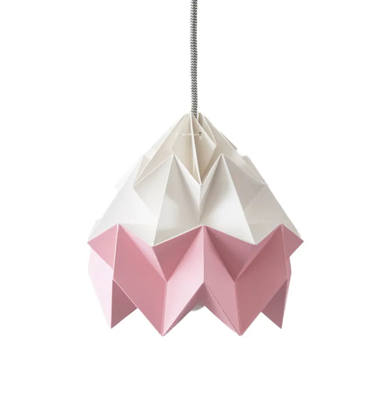 Moth paper origami lamp white / pink