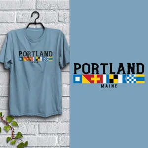 Nautical Flags Portland Maine T-Shirt Adult Unisex S-2X, Maine Tshirt