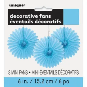 Paper Decorative Fan 6" Powder Blue - 3 ct.