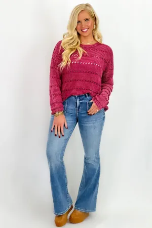 Raspberry Knitted Textured Long Sleeve Top