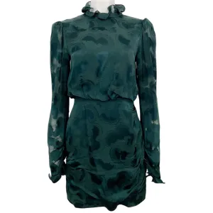 Saloni Dark Forest Green Daybreak Jacquard Rina Dress