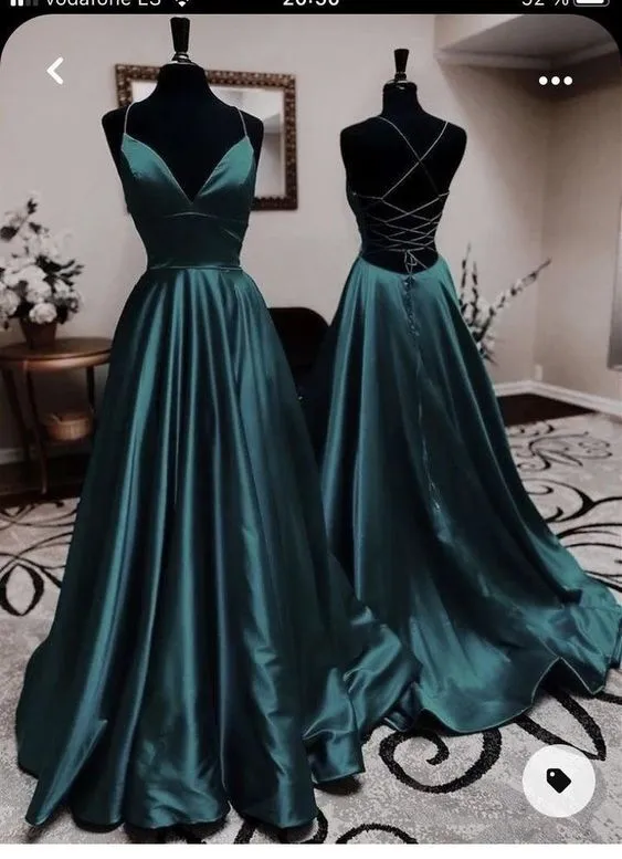 Sexy A Line Dark Green Satin Backless Prom Dresses 21th Birthday Outfit