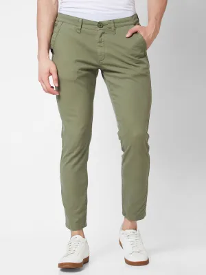 Spykar Mid Rise KANO Green Trousers For Men