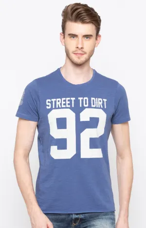 Spykar Moonlight Blue Printed Slim Fit Men T-Shirts