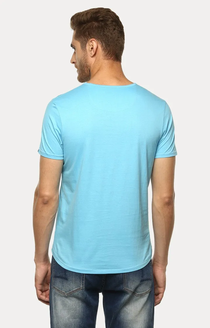 Spykar Sky Blue Printed Slim Fit Men T-Shirts