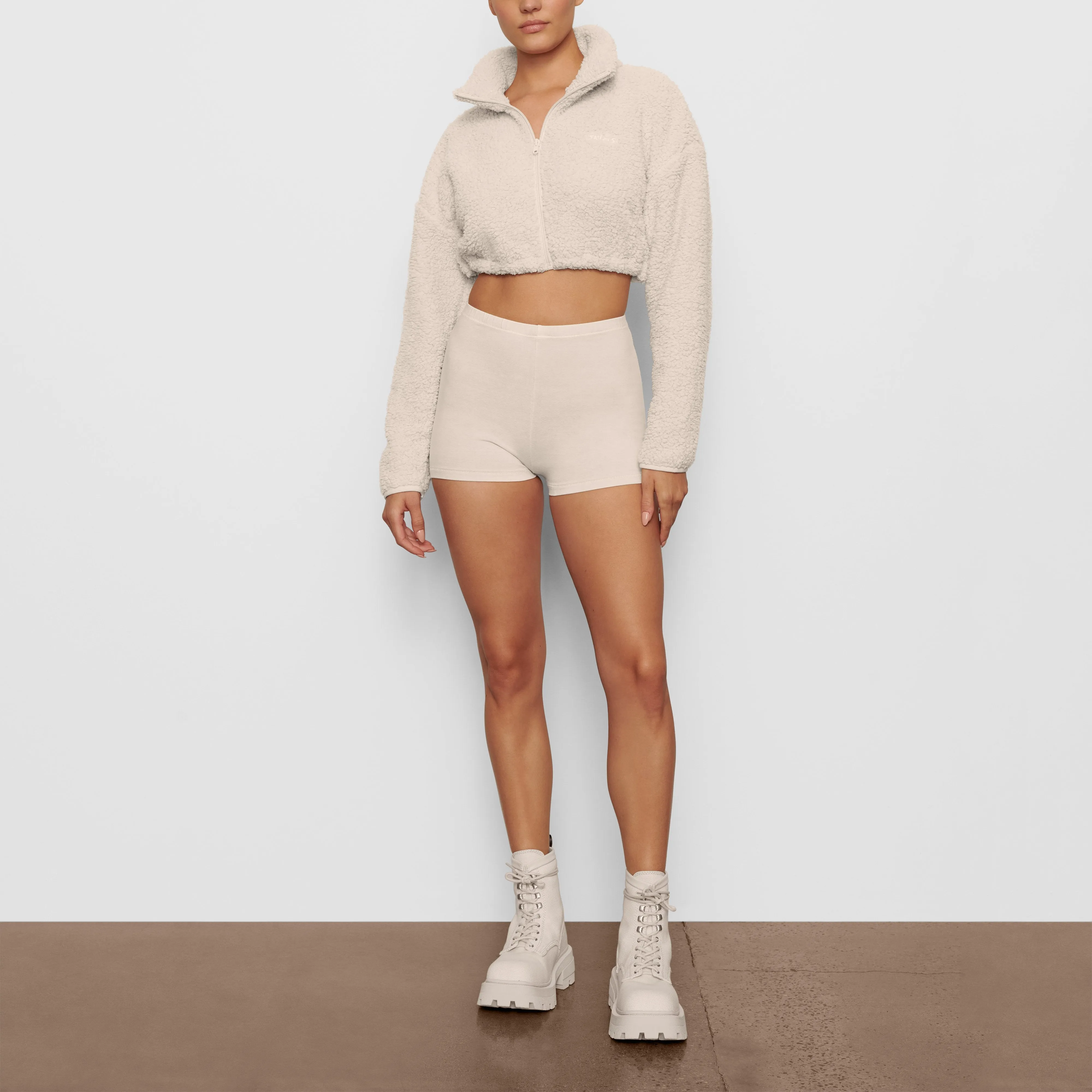 TEDDY ZIP UP CROP JACKET | BONE