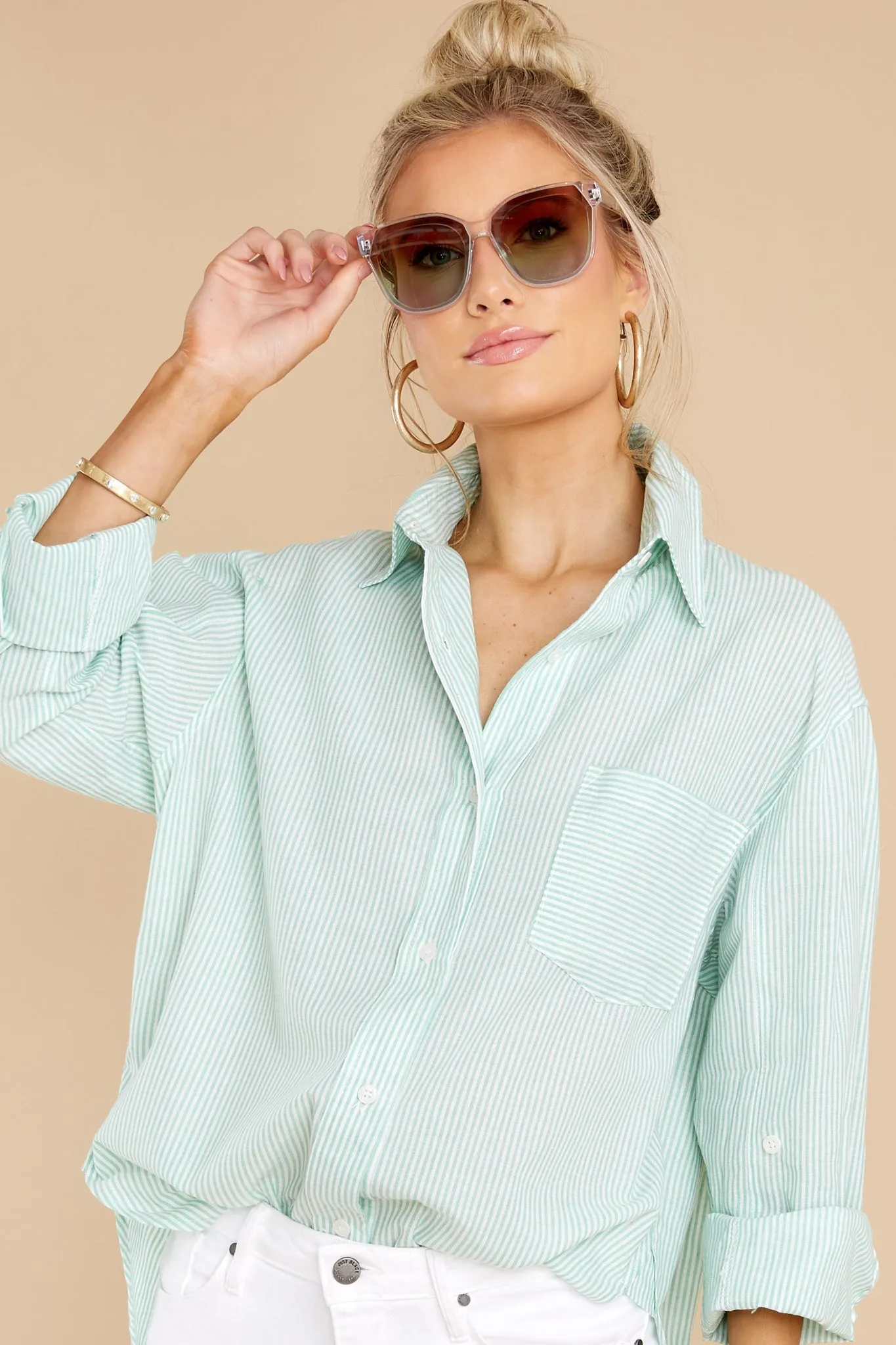 Whisk Me Away Mint Striped Top